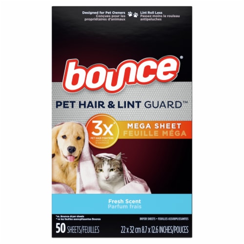 Bounce Pet Hair & Lint Guard Mega Dryer Sheets with 3X Pet Hair Fighters Fresh Scent Dryer Sheets Perspective: back