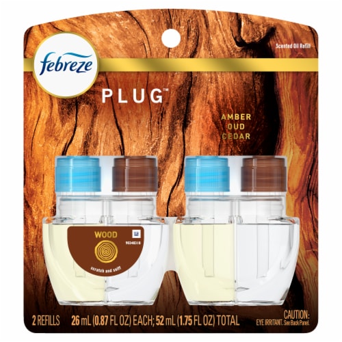 Febreze Wood Origins Fade Defy PLUG Air Freshener & Odor Fighting Oil Refills Perspective: back
