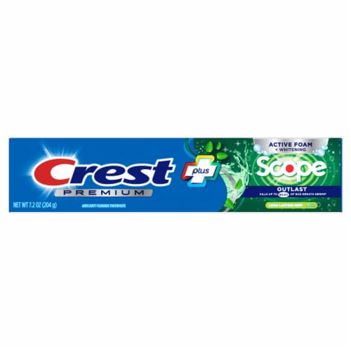 Crest Long Lasting Mint Flavor Premium Plus Scope Outlast Toothpaste Perspective: back