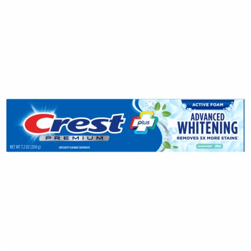 Crest Clean Mint Flavor Premium Plus Advanced Whitening Toothpaste Perspective: back