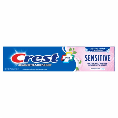 Crest Soothing Mint Flavor Premium Plus Sensitive Toothpaste Perspective: back
