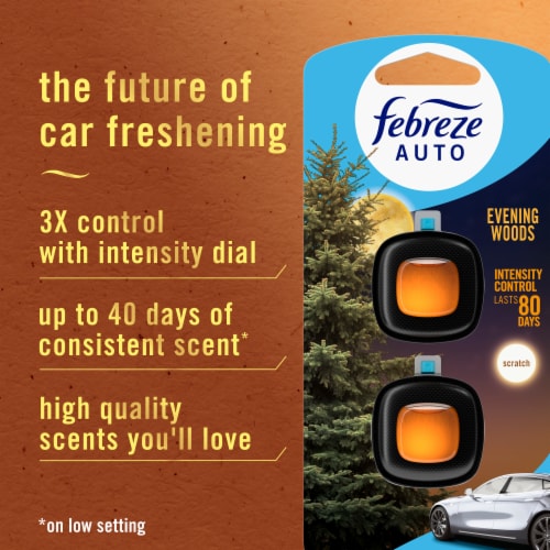 Febreze AUTO Odor-Eliminating Car Freshener Vent Clip Evening Woods, .06  oz. Car Vent Clip