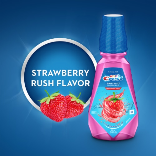 Crest Strawberry Rush Kid's Anticavity Alcohol Free Fluoride Rinse Perspective: back