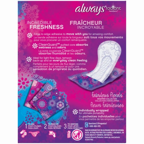 Always Radiant Pantiliner Regular Thin Unscented Panty Liners Perspective: back