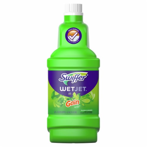 Swiffer WetJet Spray Mop Multi-Purpose and Hardwood Floor Cleaner Refill with Gain Scent Perspective: back