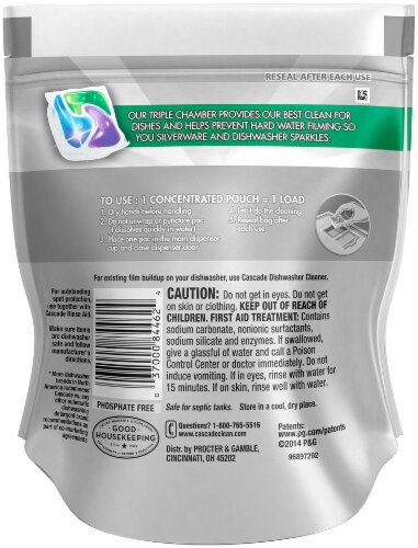 Cascade® Platinum™ ActionPacs™ Dishwasher Detergent Fresh Scent 12 Count Perspective: back