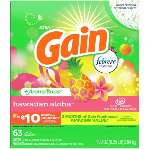 Gain Ultra + Aroma Boost Hawaiian Aloha with Febreze Powder Laundry Detergent Perspective: back