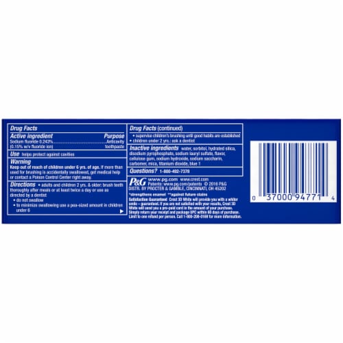 Crest 3D White Radiant Mint Fluoride Anticavity Toothpaste Perspective: back