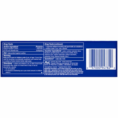Crest 3D White Arctic Fresh Fluoride Anticavity Toothpaste Perspective: back