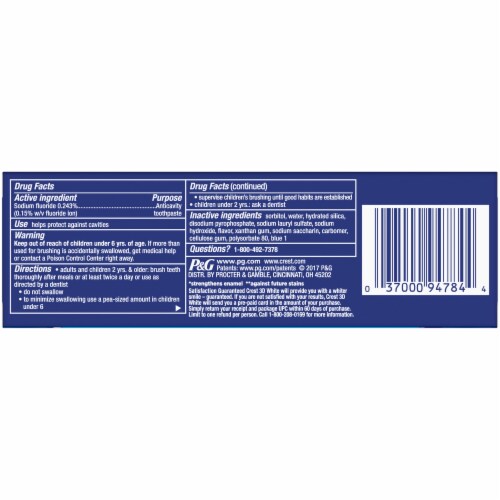 Crest 3D White Foaming Clean Fluoride Anticavity Toothpaste Perspective: back