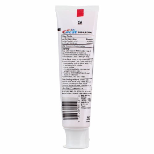 Crest Kids Cavity Protection Bubblegum Toothpaste Perspective: back
