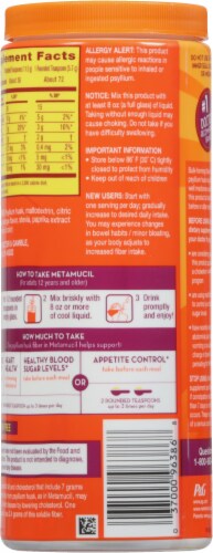 Metamucil Premium Blend Orange Flavor Psyllium Fiber Powder Supplement Perspective: back
