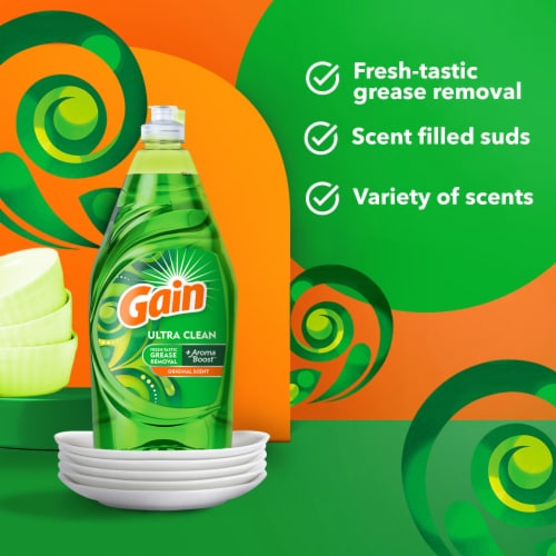 Gain Ultra + Bleach Alternative, Honey Berry Hula Scent Liquid Dish Soap Perspective: back