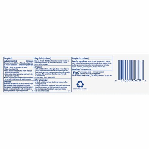 Crest® Pro-Health™ Toothpaste Teeth Whitening Gel Paste Perspective: back