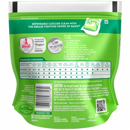 Cascade Dawn Fresh Scent Action Pacs Dishwasher Detergent Perspective: back