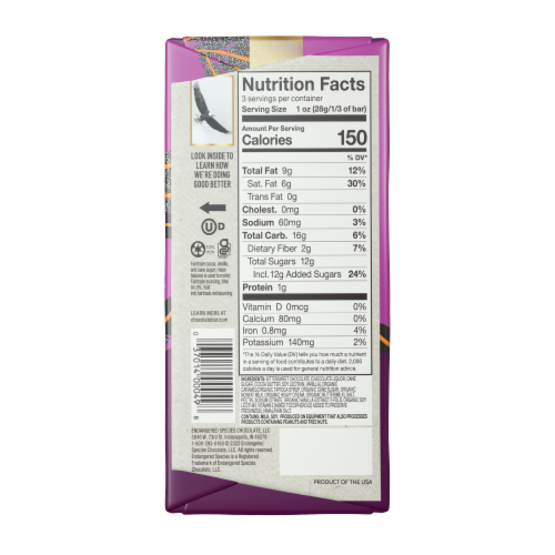 Endangered Species Caramel and Sea Salt 60% Dark Chocolate Bar Perspective: back