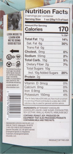 Endangered Species Salted Peanuts + Dark Chocolate Bar Perspective: back