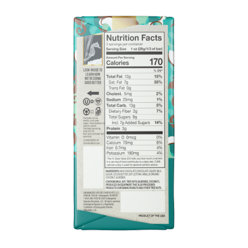 Endangered Species™ Chocolate Coconut & Almond + 48% Milk Chocolate Candy Bar Perspective: back