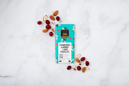 Endangered Species Cranberries & Almonds Dark Chocolate Bar Perspective: back