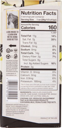 Endangered Species Oat Milk with Dark Chocolate Bar Perspective: back