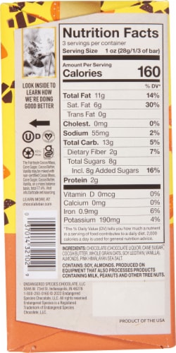 Endangered Species Chocolate Sea Salt Almonds + 55% Oat Milk Dark Chocolate Bar Perspective: back