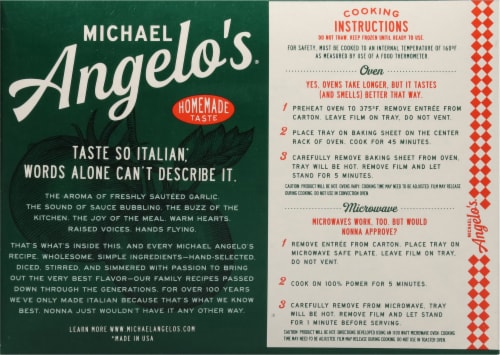 Michael Angelo's Lasagna with Meat Sauce Frozen Meal Perspective: back