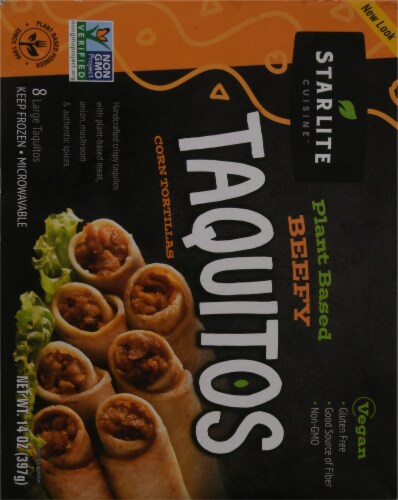 Starlite Cuisine Vegan Beef Style Corn Tortilla Taquitos 8 Count Perspective: back