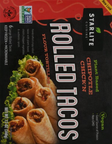 Starlite Cuisine Vegan Chipotle Style Flour Tortilla Rolled Tacos 6 Count Perspective: back