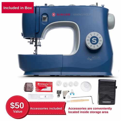 SINGER M3330 Making the Cut 97 Application Sewing Machine with Accessories, Blue Perspective: back