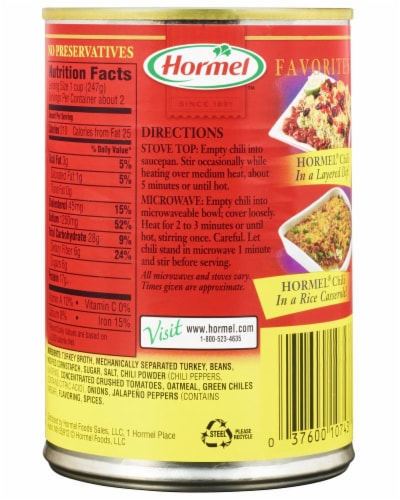 Hormel Turkey with Beans Chili Perspective: back