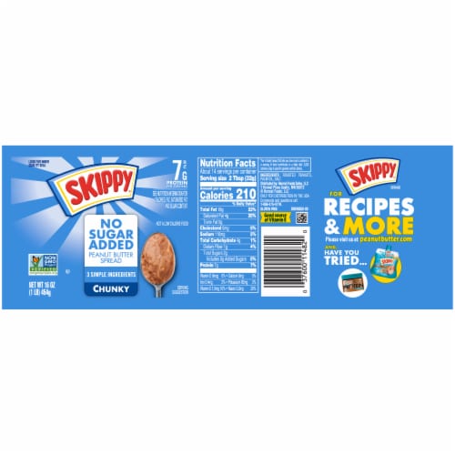 Skippy® No Sugar Added Chunky Peanut Butter Spread Perspective: back
