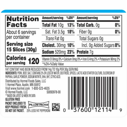 Hormel® 25% Less Fat Pepperoni Perspective: back