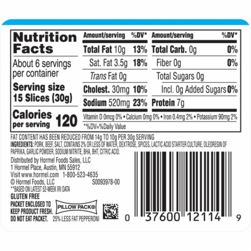 Hormel® 25% Less Fat Pepperoni Perspective: back