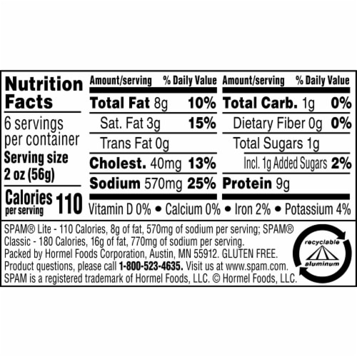 SPAM® Lite Canned Luncheon Meat Perspective: back