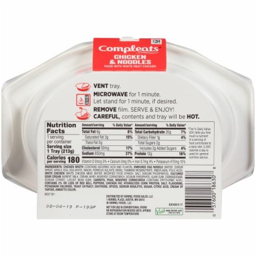 Hormel Compleats® Chicken & Noodles Microwave Tray Perspective: back