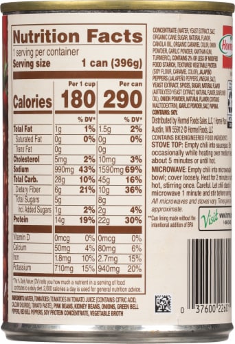 Hormel® Plant Based Chili with Beans Perspective: back