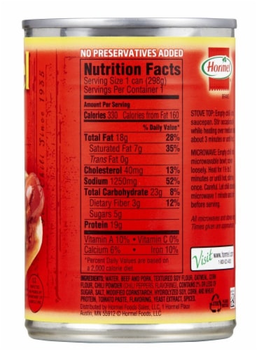 Hormel® No Beans Chili Perspective: back