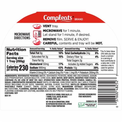 Hormel® Compleats® Beef Tips with Mashed Potatoes and Gravy Microwave Tray Perspective: back