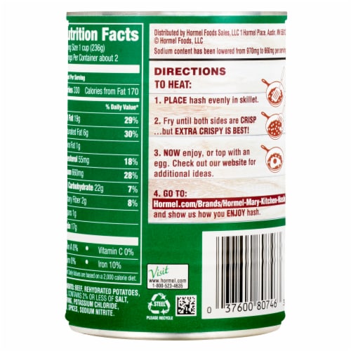 Mary Kitchen® Reduced Sodium Corned Beef Hash Perspective: back