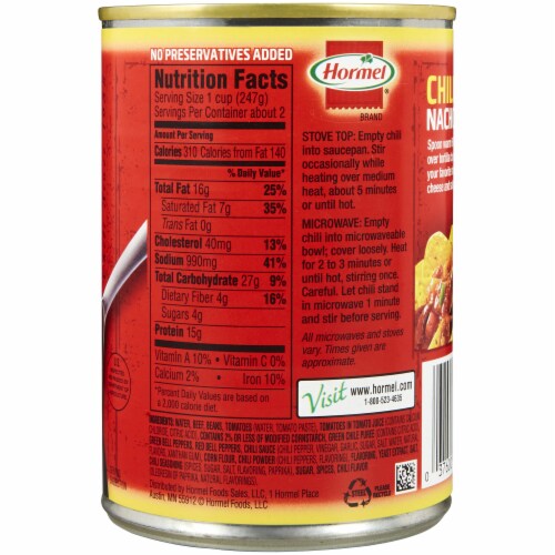 Hormel Angus Beef Chili with Beans Perspective: back
