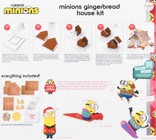 Cookies United Minions No Bake Mini Cookie Characters & Gingerbread House Kit Perspective: back