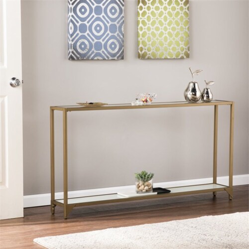 SEI Furniture Bergen Narrow Metal Console in Gold with White Glass Perspective: back