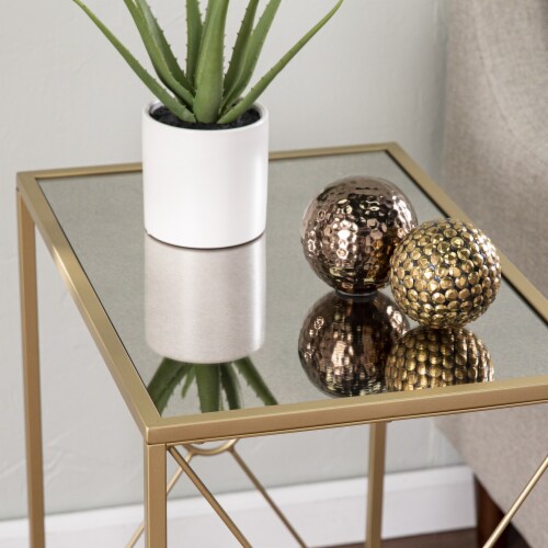 SEI Furniture Larden Mirror-Top End Table in Antiqued Mirror-Gold Perspective: back