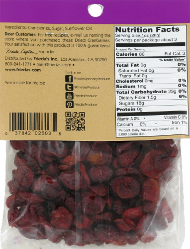 Frieda's Dried Cranberries Perspective: back