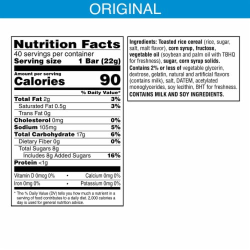 Rice Krispies Treats Original Single Serve Crispy Marshmallow Squares Perspective: back