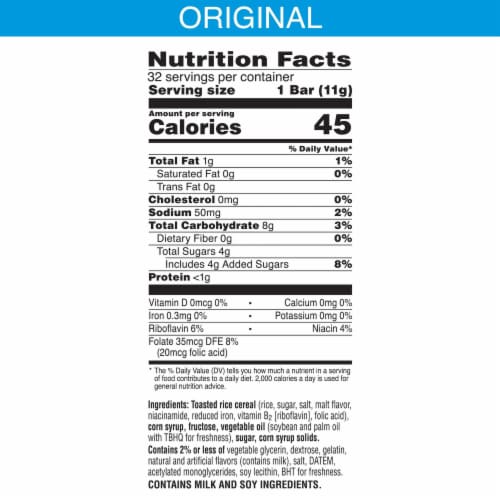 Kellogg's Rice Krispies Treats Original Mini Marshmallow Snack Bars Perspective: back