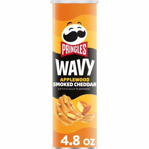 Pringles® Wavy Applewood Smoked Cheddar Potato Crisps Chips Perspective: back