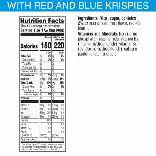 Kellogg's Rice Krispies Original with Red and Blue Krispies Cold Breakfast Cereal Perspective: back
