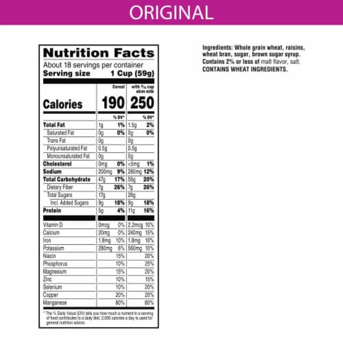 Kellogg's Raisin Bran Original Cold Breakfast Cereal Giant Size Perspective: back