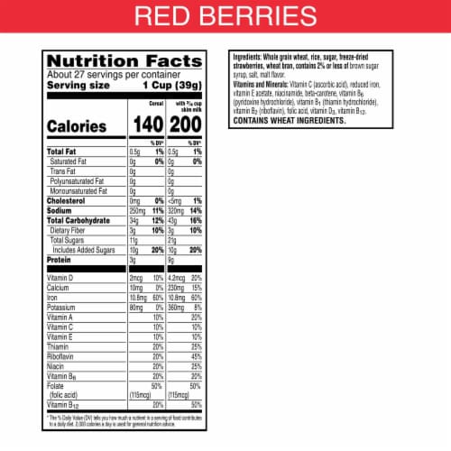 Kellogg's Special K Red Berries Breakfast Cereal Perspective: back